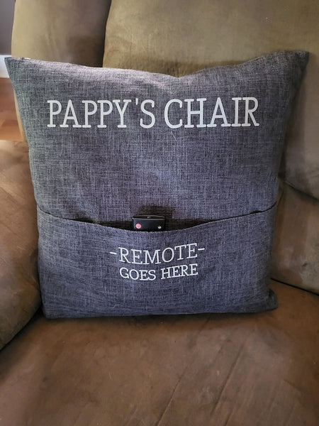 Gift for Grandfather, Remote Control Pillow, Custom Pillow, Pappy's Chair, Grandpa Gift - TheLifeTeeCo