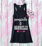 Ponytails and Barbells Tank Top. Workout Clothes. Womens Workout Tank Top. Inspiration Clothing.